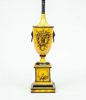 Charles X Style Transfer-Printed Yellow Ground Tôle Urn-Form Lamp