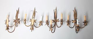 Set of Four Neoclassical Style Gilt-Metal Two-Light Wall Sconces