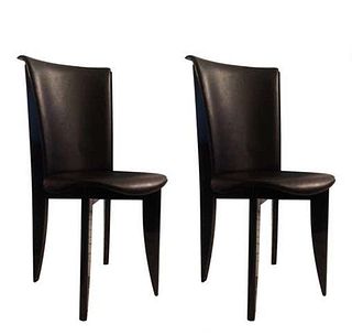 Pair of Italian Leather Chairs in Leather & Lacquer