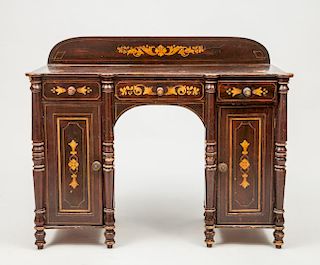 American Rosewood Grained and Stenciled Kneehole Writing Table