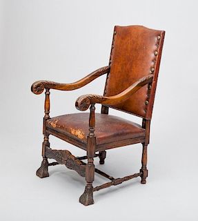 Charles II Style Stained Oak Armchair, Early 20th Century