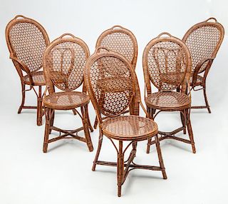 Four Cane-Wrapped Bent Wicker Chairs and a Pair of Matching Armchairs