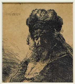 Rembrandt Old Man in a Fur Coat Etching