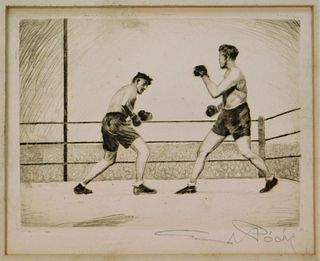 American Social Realist Ashcan Boxing Etching