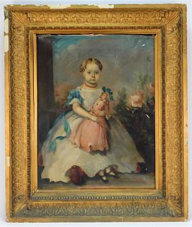 1860 American Folk Art Child Boston Painting