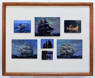 7PC Vivian Porter Miniature Sailboat Paintings