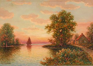 William Paskell Sunset Landscape WC Painting
