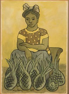 Diego Rivera Girl with Pineapples Lithograph Print