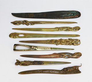 9PC Art Nouveau Bronze and Brass Letter Openers