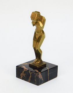 SM French Gilded Bronze Art Deco Nude Woman Statue