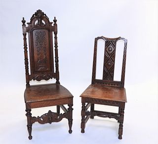 2 High Style and Aesthetic Carved Oak Chairs