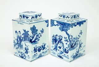 Pair of Chinese Blue and White Jars and Covers