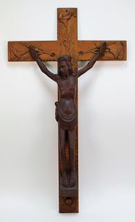 Frank Moran Folk Art Carved Wood Crucifix