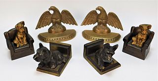 3PR American Bronze Brass Animal Bookends Group