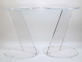 PR MCM Round Clear Lucite "Z" Side Tables