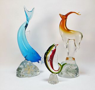 3PC Italian Murano Animal Art Glass Sculptures