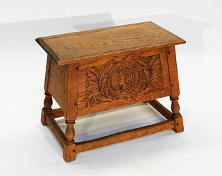 Carved Oak Lift Top Joint Blanket Chest Stool