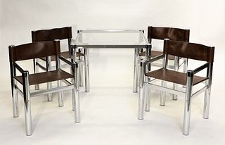 5PC MCM Chrome Table and Sling Back Chairs