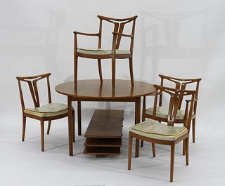 Romweber 4 Chair Walnut & Burl Dining Table Set