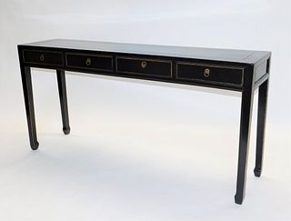 Black Lacquered Four Drawer Console Table