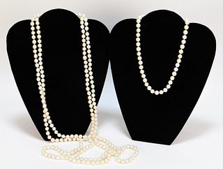 2PC 14K Gold and Pearl String Necklaces