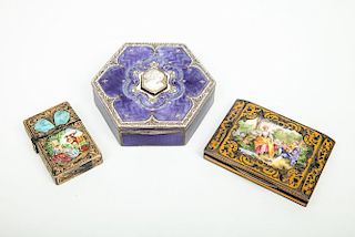 Two Austrian Enamel-Mounted Silver Boxes and a Match Safe
