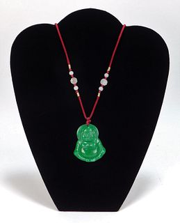 Chinese Apple Green Jadeite Buddha Necklace