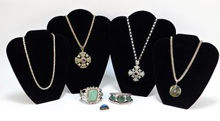 7PC Estate Sterling Silver Sapphire Jewelry Group