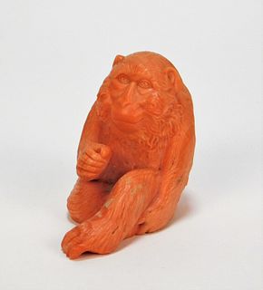 Chinese Exceptionally Carved Coral Monkey Statue