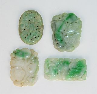 4 Chinese Apple Green & White Jadeite Amulets