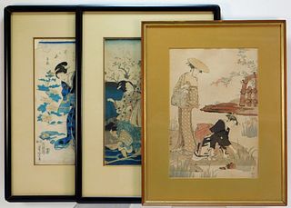 3 Japanese Geisha Woodblock Prints