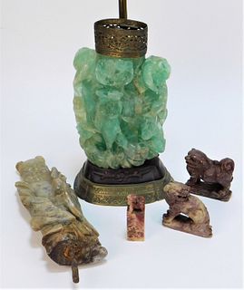 5PC Chinese Carved Soapstone and Fluorite Group