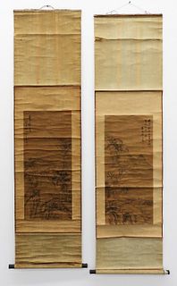 2 Chinese Mountainous Landscape Hanging Scrolls