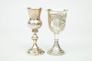 Russian Engraved Silver Thistle-Form Goblet, and a Continental Repoussé Silver Goblet