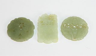 3 Chinese Carved Celadon Hardstone Amulets