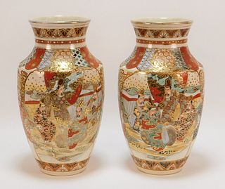 PR Japanese Gilded Satsuma Court Scene Vases
