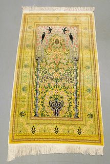 Uzbekistan Floral Yellow Silk Prayer Rug