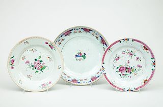 Chinese Export Famille Rose Porcelain Deep Dish and Two Plates