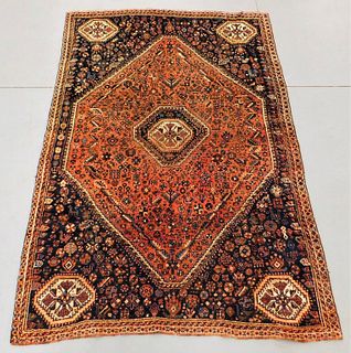 Iranian Navy and Red Geometric Pictorial Rug