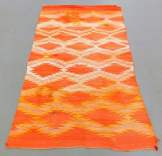 Navajo Orange and Cream Geometric Flat Weave Rug