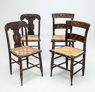 Two Pairs of Federal Black Stained and Stenciled Fancy Chairs