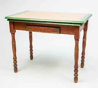 Red Stained Wood Extension Table with Faux-Grained Enamel Top