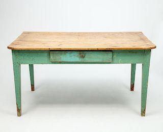 Green Painted and Pine Farm Table