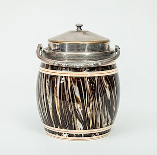 English Agateware Pottery Biscuit Barrel