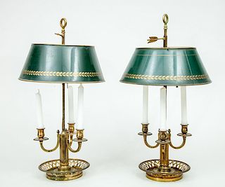 Pair of Louis XVI Style Gilt-Metal Three-Light Bouillotte Lamps