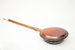 English Wood-Handled Copper Warming Pan