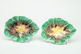 Pair of English Majolica Leaf-Form Dishes