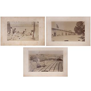 SCOTT, Mitla y Making adobes, Signed on negative, Albumen on cardboard, 4.5 x 7.4" (11.5 x 19 cm) each, Pieces: 3