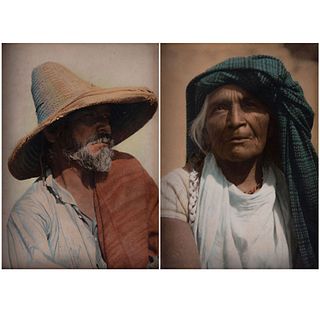 HUGO BREHME, Indio de Xochimilco y India Zapoteca, Unsigned, Colored albumen, 6.5 x 4.3" (16.7 x 11 cm) each, Pieces: 2