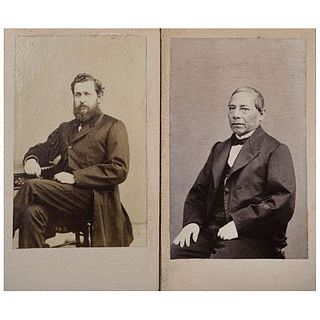 UNIDENTIFIED PHOTOGRAPHER, Benito Juárez y Felipe Berriozabal, Albumen carte de visite, 3.3 x 1.9" (8.5 x 5 cm) each, Pieces: 2